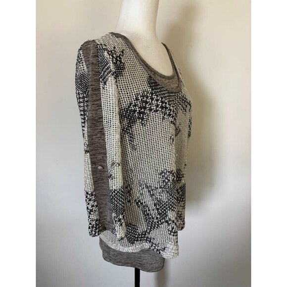 JOSEPH RIBKOFF Tunic Top Size 8 Mesh Overlay Stretchy Tank Roll Tab Sleeves - Picture 5 of 10